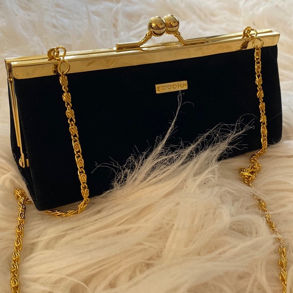 St. John Elegant Black Mini Bag with Gold Chain